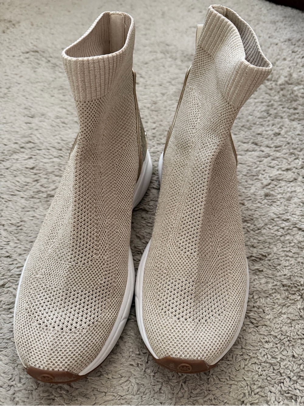 Michael Kors Beige Knit Sock Booties with White Sole